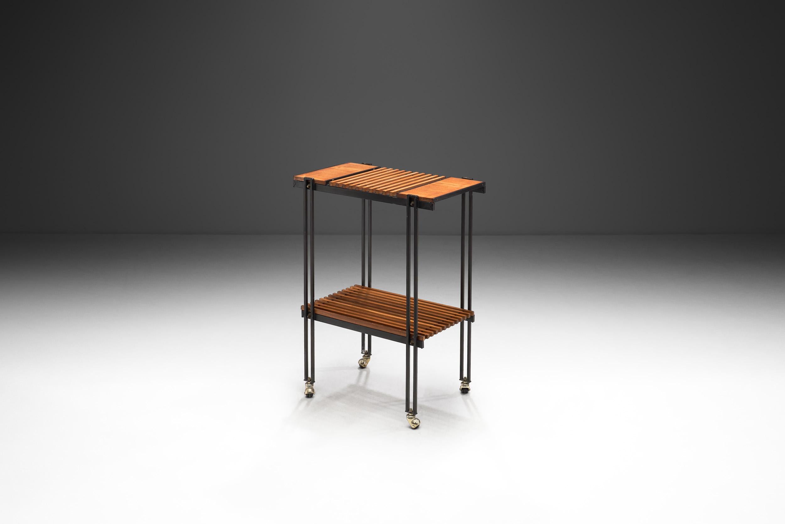 Italian Teak and Metal Serving Cart by B.R.S.-Pava, Italy ca 1950s For Sale