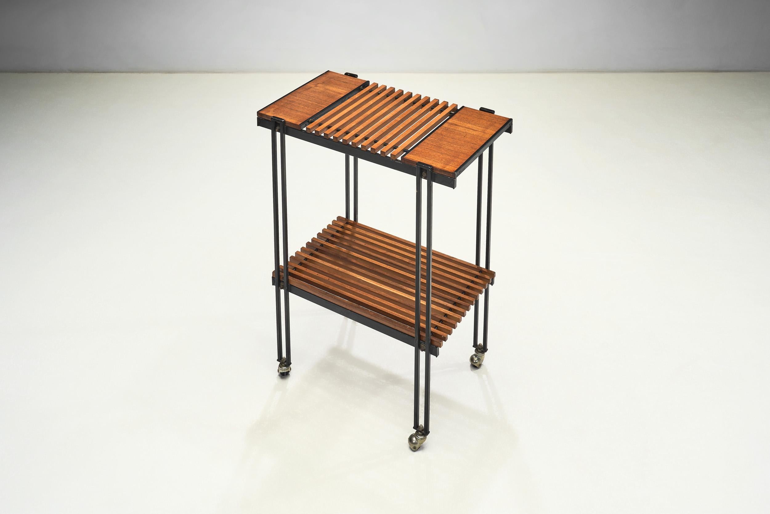 Mid-20th Century Teak and Metal Serving Cart by B.R.S.-Pava, Italy ca 1950s For Sale