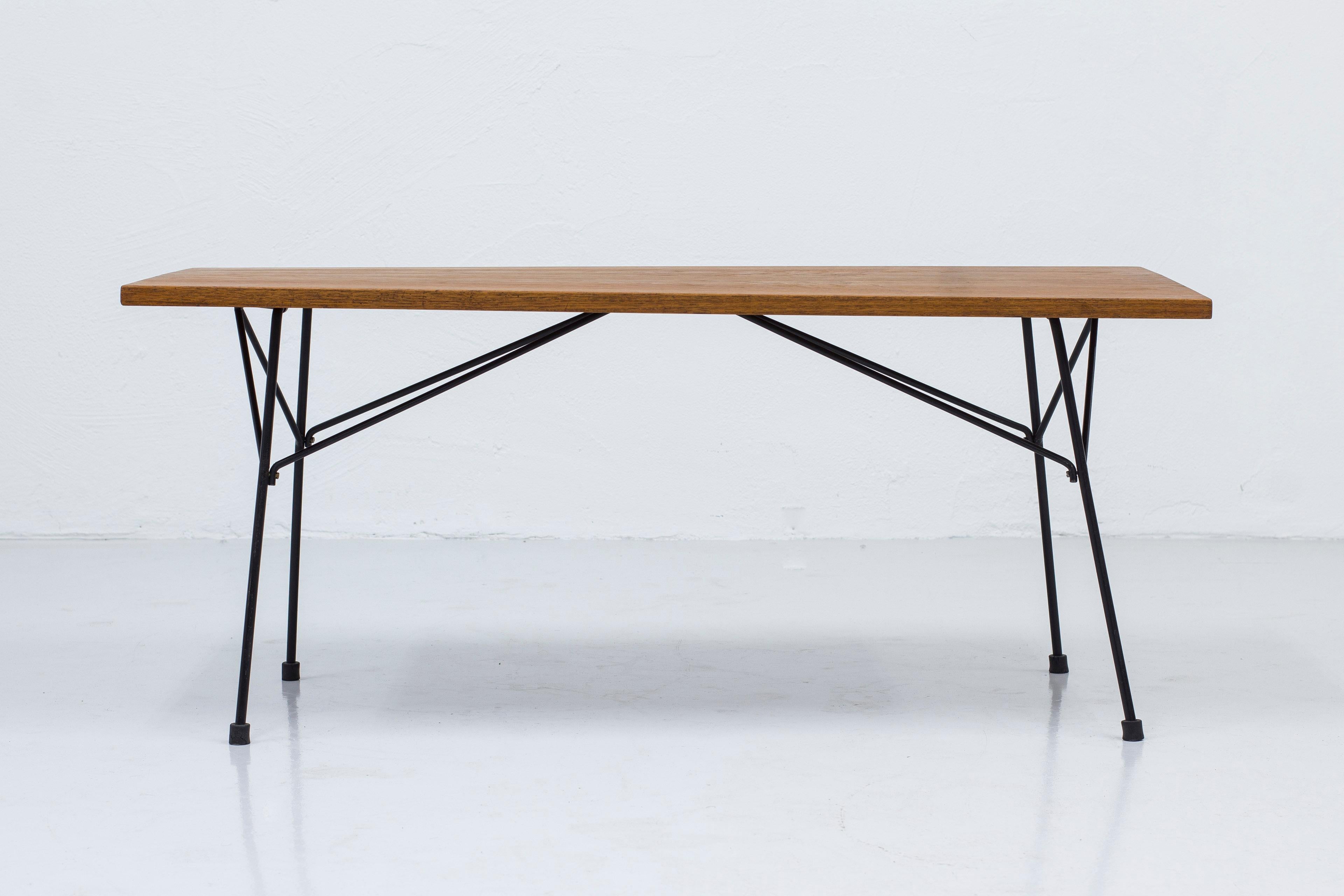 Scandinavian Modern Teak and Metal Sofa Table Designed by Hans-Agne Jakobsson, Sweden, 1950s For Sale