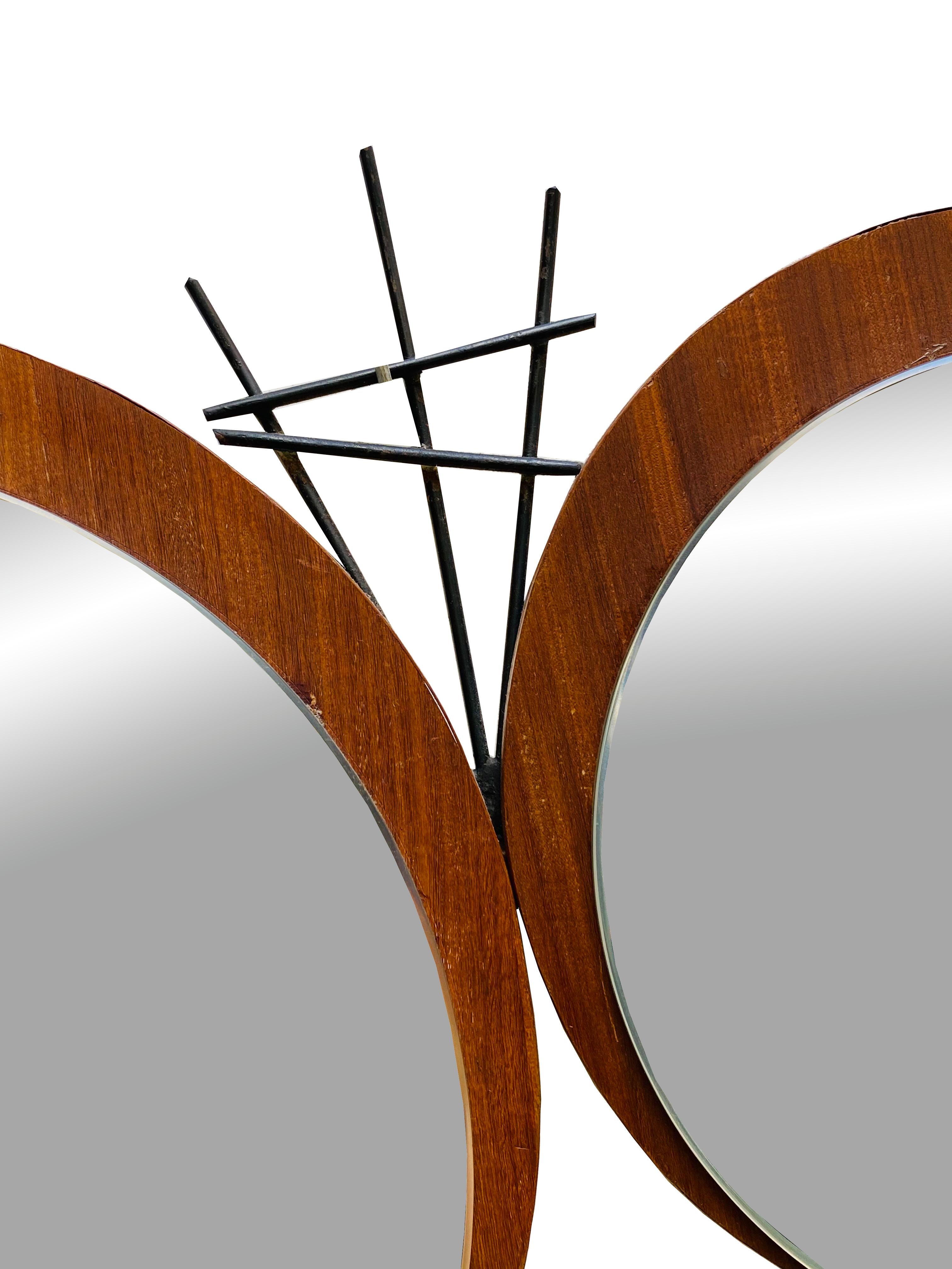 Mid-Century Modern Teak and Metal Wall Mirror Composition, Italy 1960s For Sale