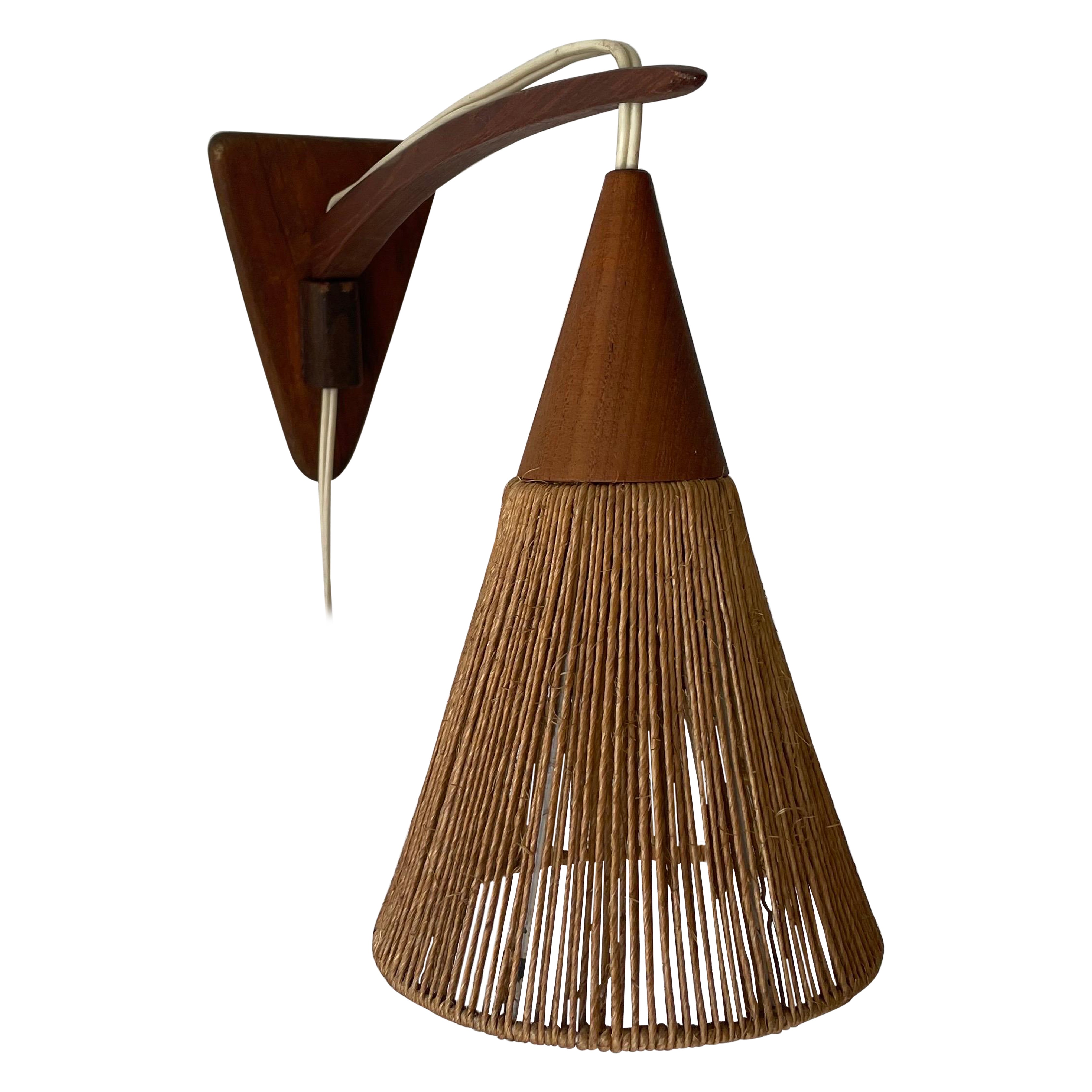 Sconce in teak e corde naturali di Ib Fabiansen per Fog & Mørup, 1960, Danimarca