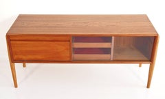 Teak and Oak Console with Glass Sliding Doors