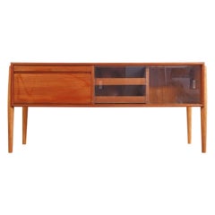 Teak and Oak Console with Glass Sliding Doors