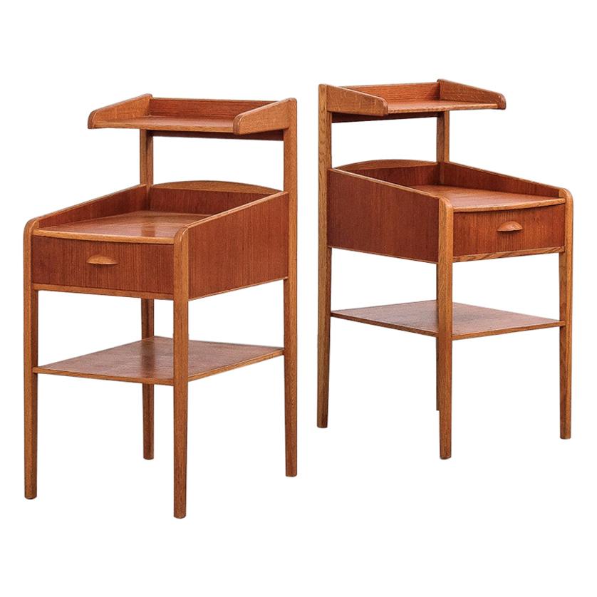 Teak and Oak Scandinavian Side Tables/Nightstands, 1960s