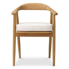 Teak and Off-White Outdoor Dining Chair