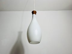 Pendelleuchte aus Teakholz und Opalglas von Uno & Östen Kristiansson für Luxus Sweden