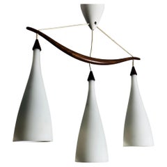 Teak and Opal Glass Pendant Lamp by Uno & Östen Kristiansson for Luxus Sweden