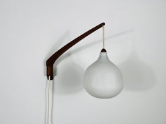 Teak and Opaline Glass Wall Lamp by Uno & Östen Kristiansson for Luxus Sweden