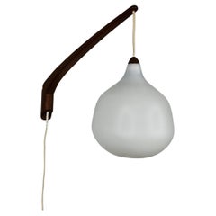 Teak and Opaline Glass Wall Lamp by Uno & Östen Kristiansson for Luxus Sweden