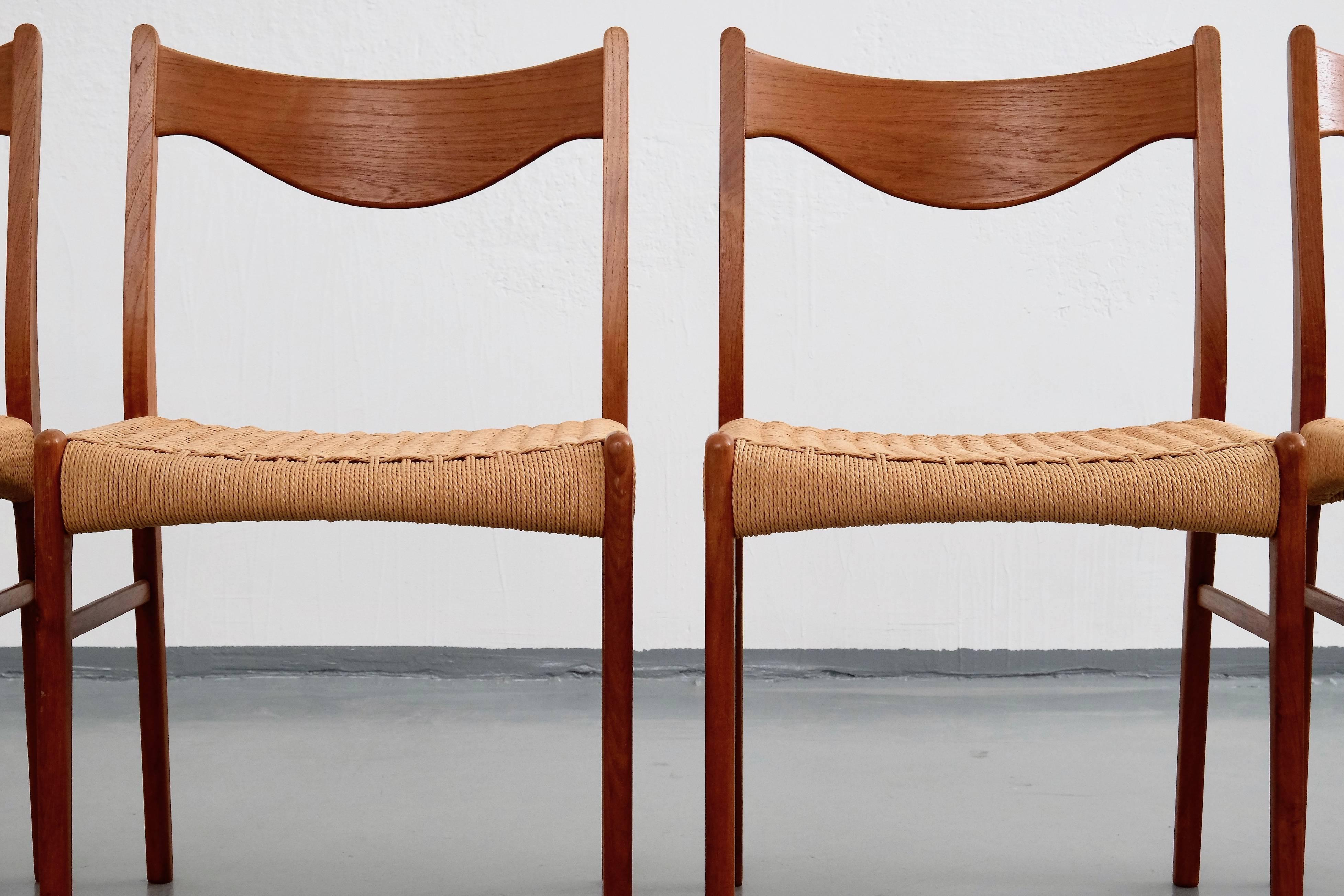 Teak and Paper Cord Chairs by Ejner Larsen & Aksel Bender Madsen, Set of Four 2