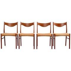 Teak and Paper Cord Chairs by Ejner Larsen & Aksel Bender Madsen, Set of Four