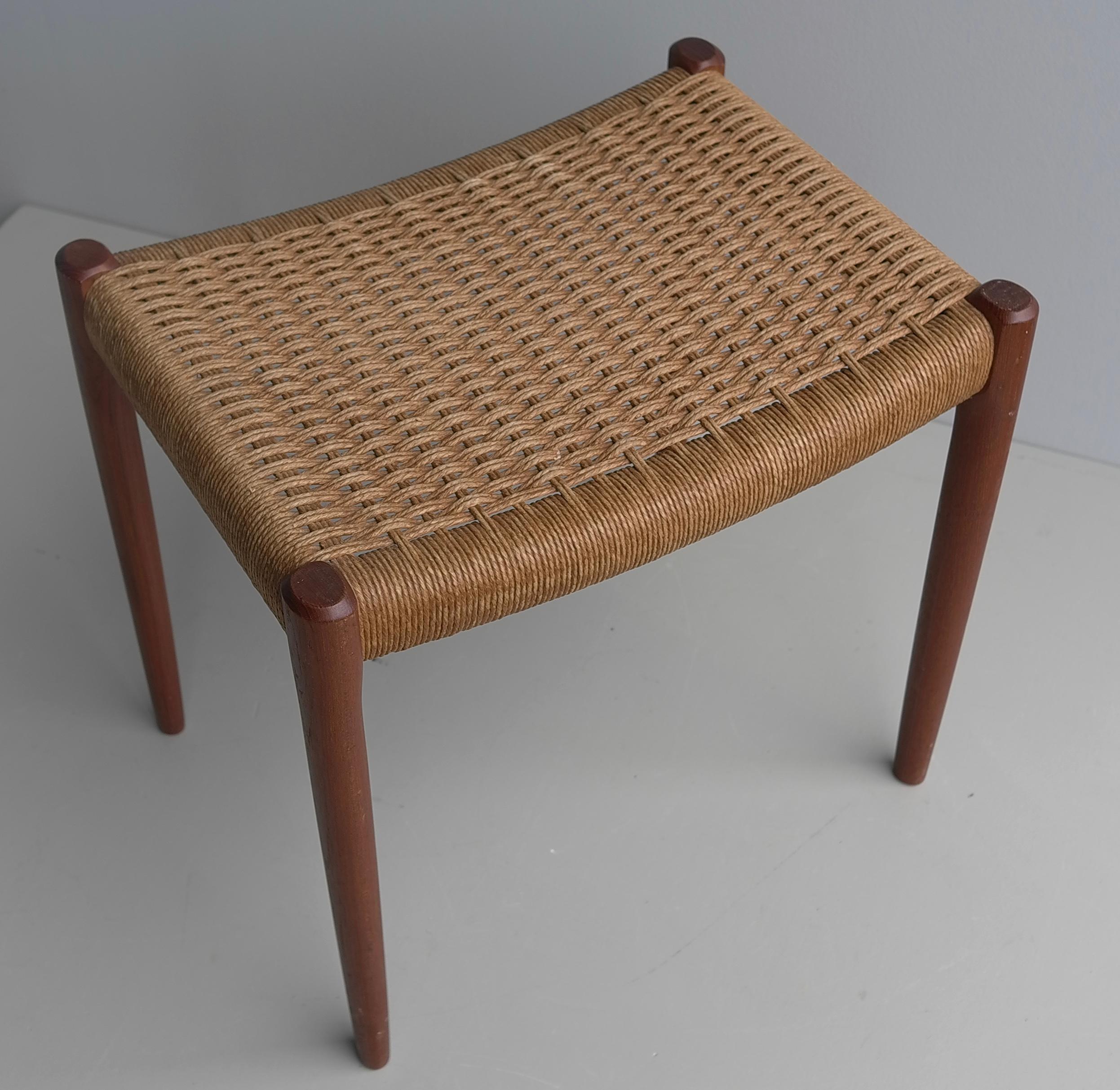 Teak and Papercord Stool by Niels Otto Møller, model 80A  Denmark 1960 For Sale 6
