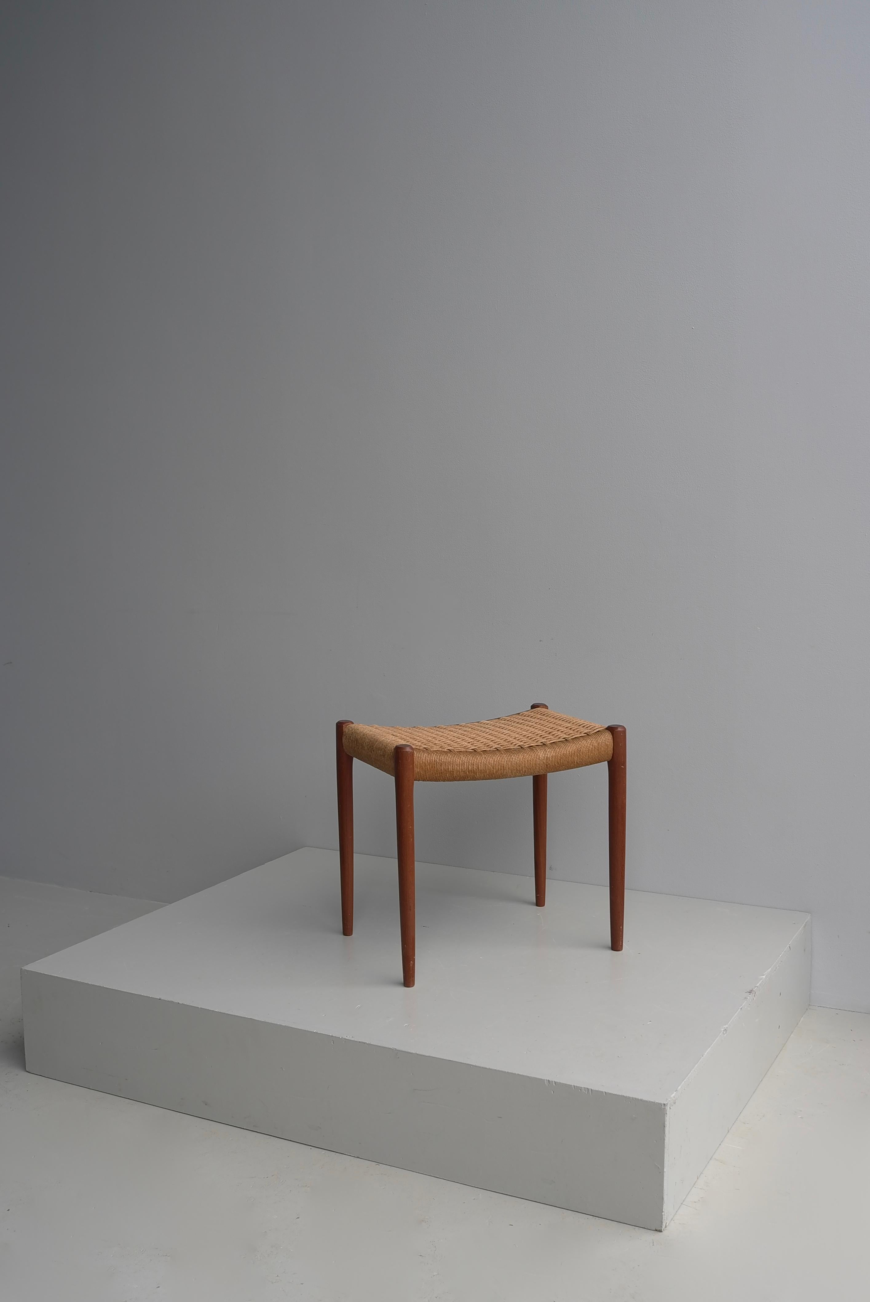 Mid-Century Modern Teak and Papercord Stool by Niels Otto Møller, model 80A  Denmark 1960 For Sale