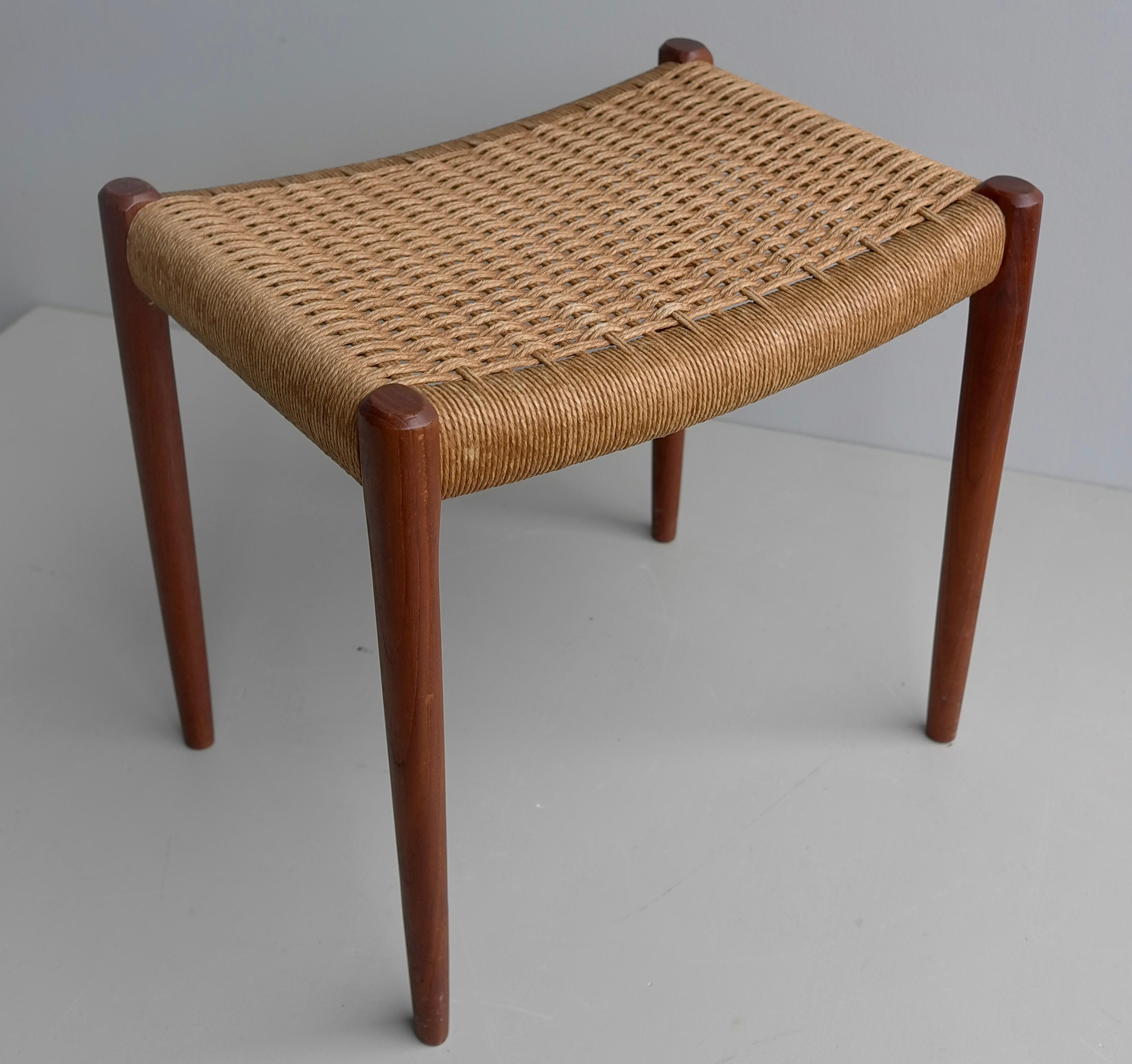Danish Teak and Papercord Stool by Niels Otto Møller, model 80A  Denmark 1960 For Sale