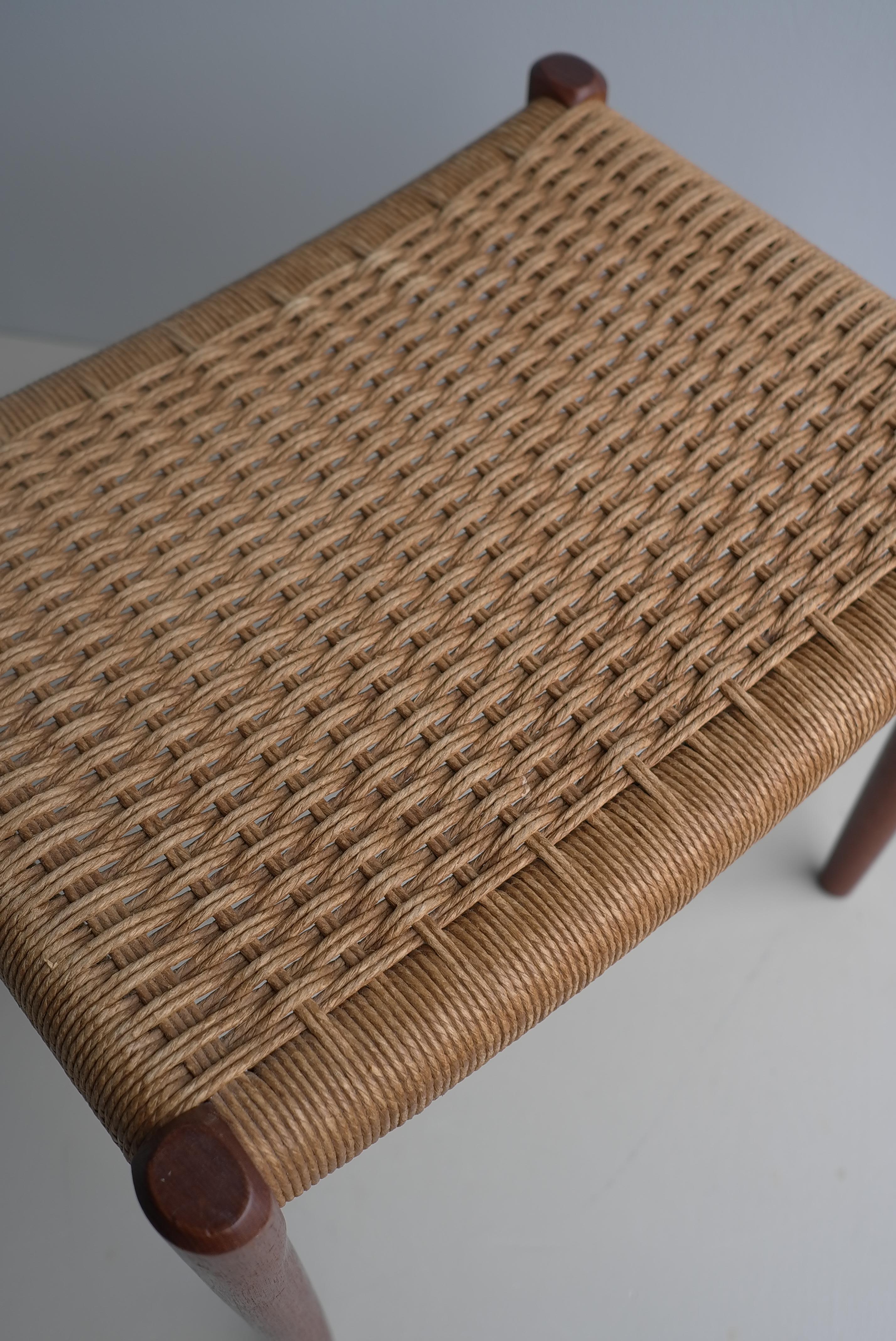 Teak and Papercord Stool by Niels Otto Møller, model 80A  Denmark 1960 For Sale 1