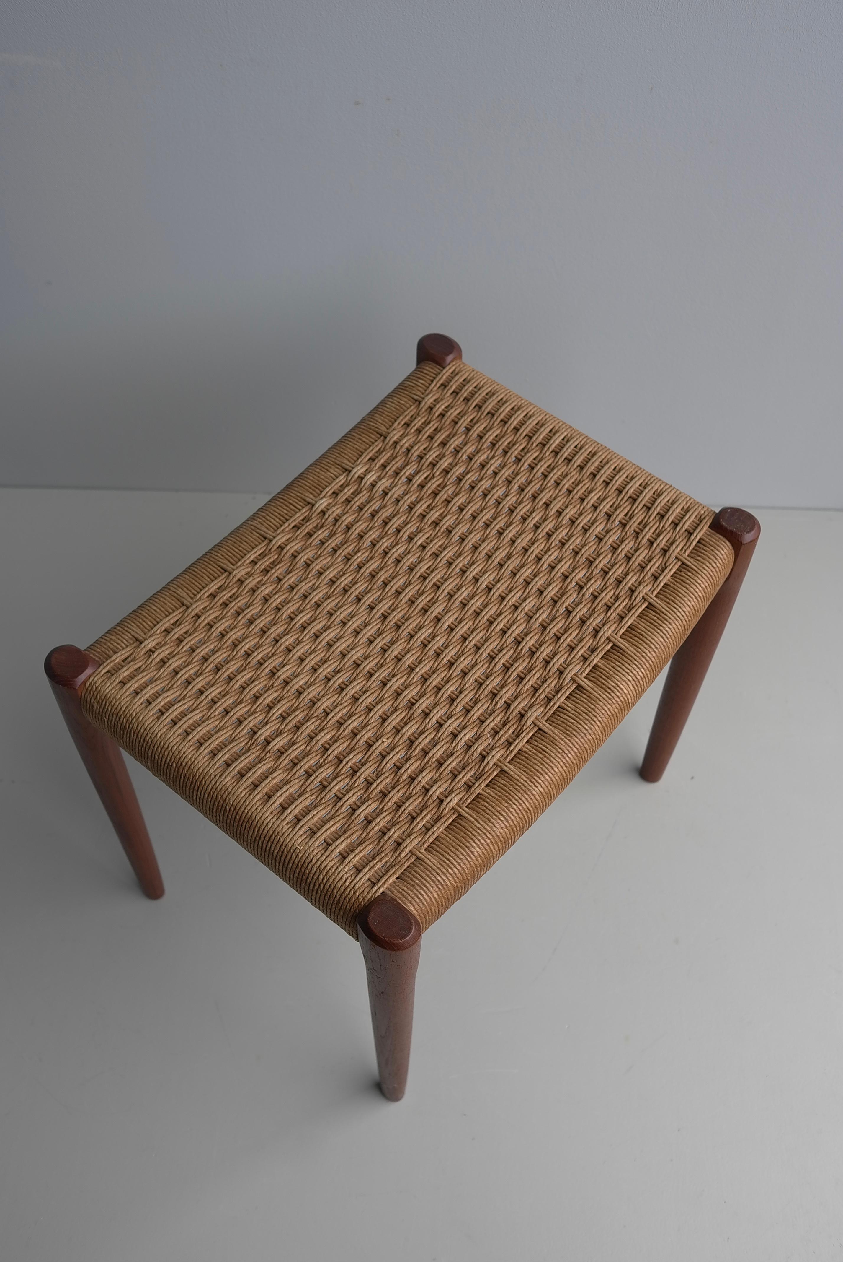 Teak and Papercord Stool by Niels Otto Møller, model 80A  Denmark 1960 For Sale 3