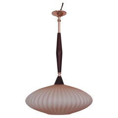 Teak and Peach Glass Ceiling Lamp