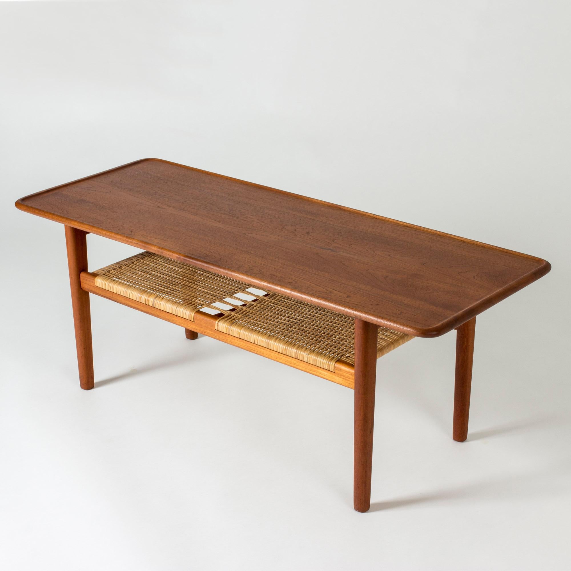 Scandinavian Modern Teak and Rattan Coffee Table by Hans J. Wegner for Andreas Tuck, Denmark