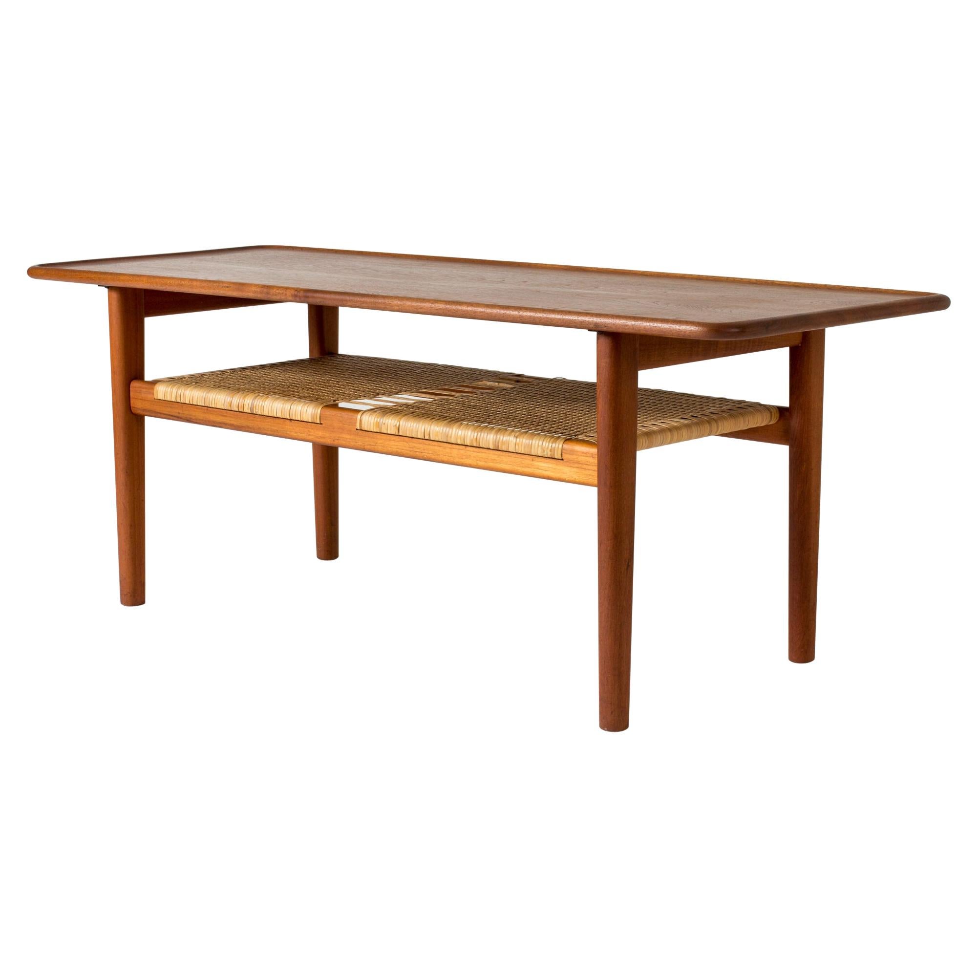 Teak and Rattan Coffee Table by Hans J. Wegner for Andreas Tuck, Denmark
