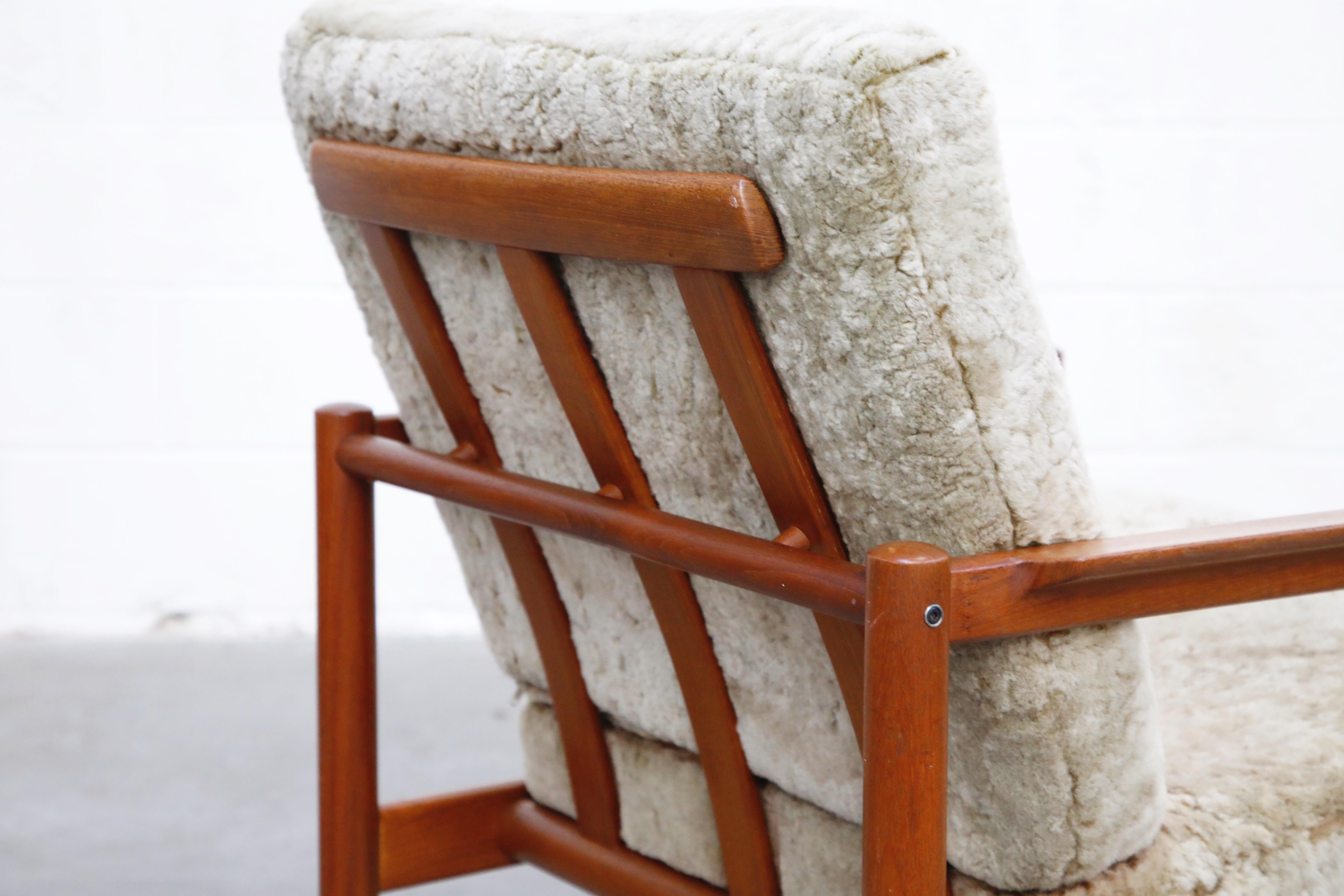 Teak and Shearling Fur Lounge Chairs by Børge Jensen & Sønner, 1960s, Signed 13