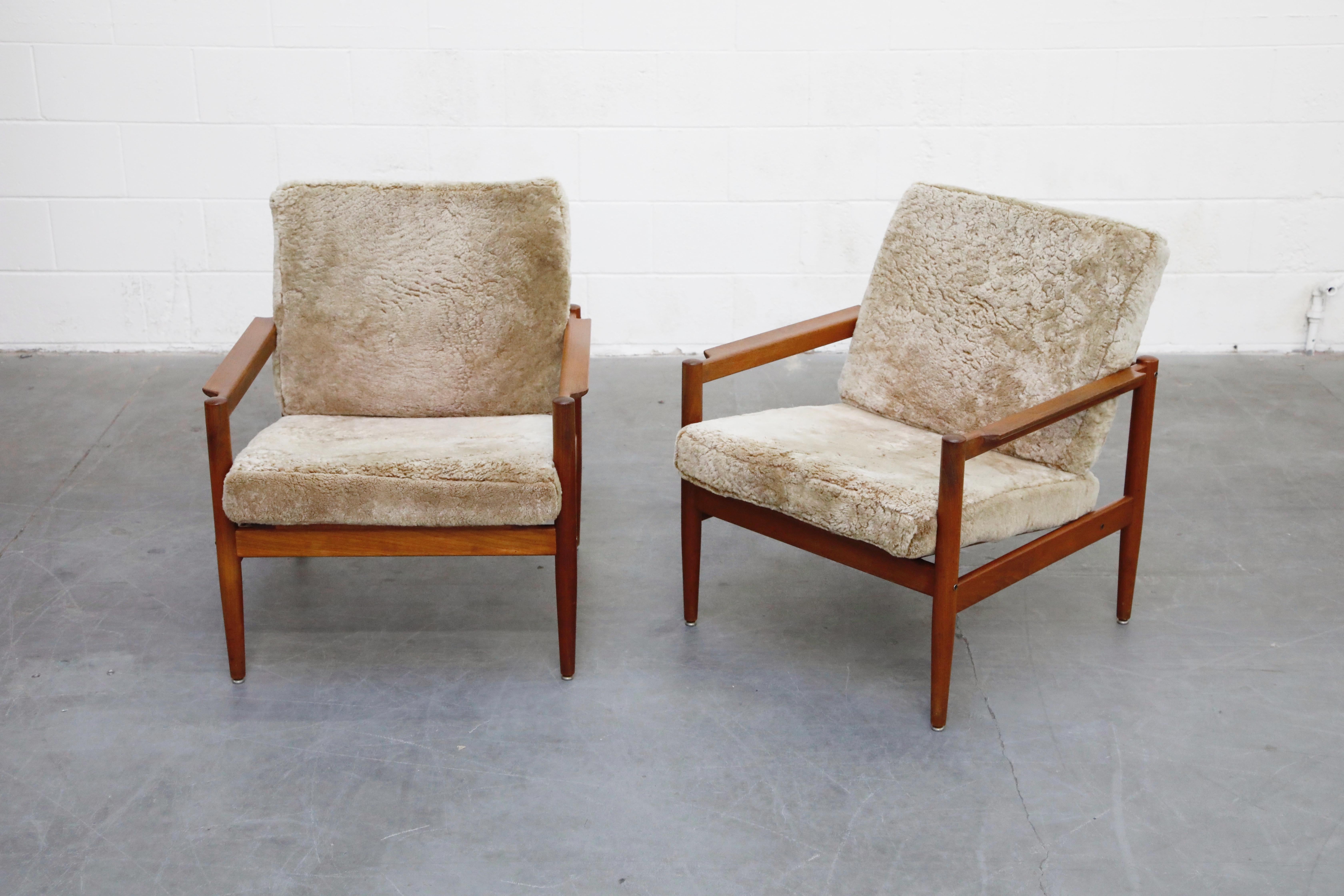 Danish Teak and Shearling Fur Lounge Chairs by Børge Jensen & Sønner, 1960s, Signed