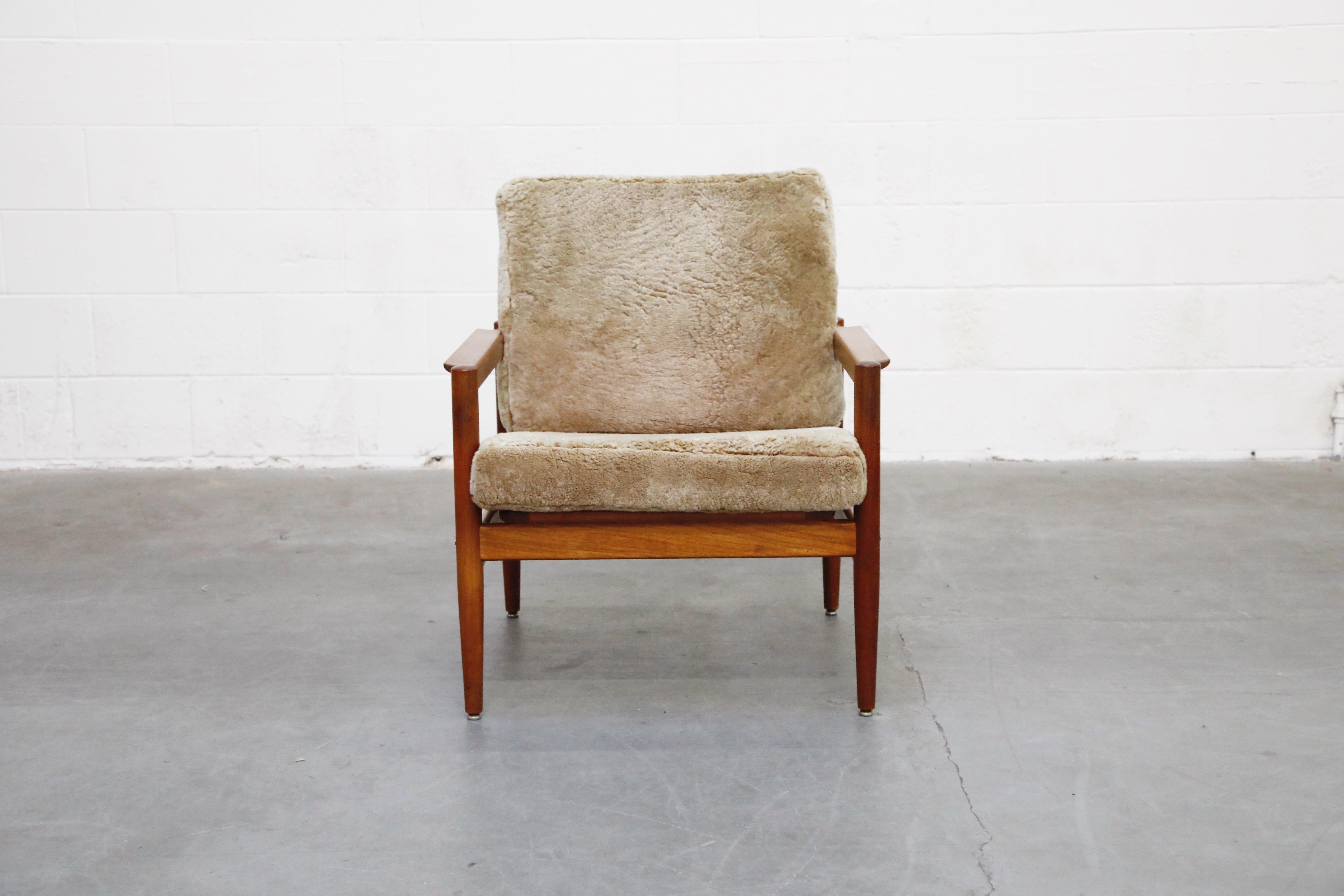 Mid-20th Century Teak and Shearling Fur Lounge Chairs by Børge Jensen & Sønner, 1960s, Signed