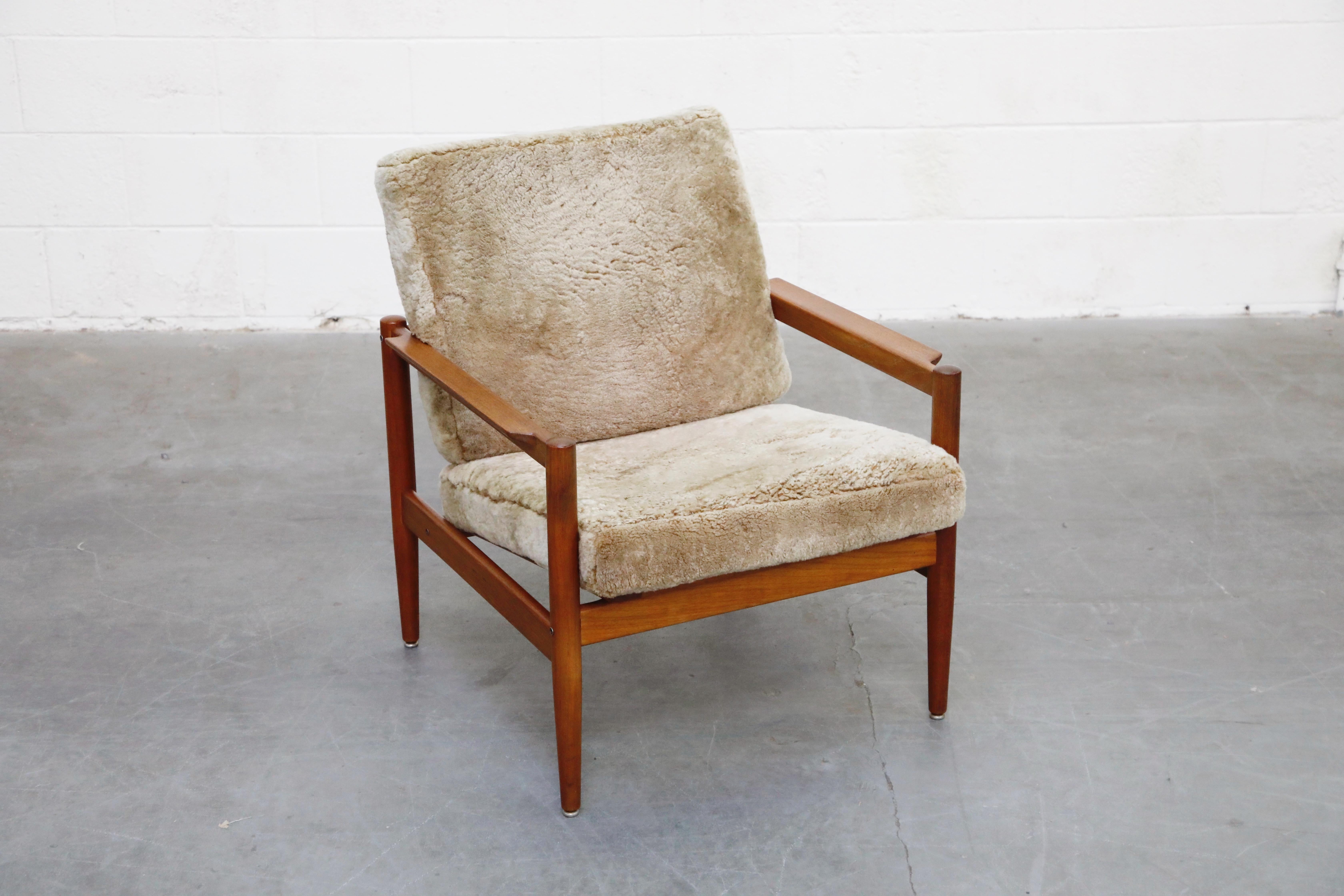 Teak and Shearling Fur Lounge Chairs by Børge Jensen & Sønner, 1960s, Signed 1