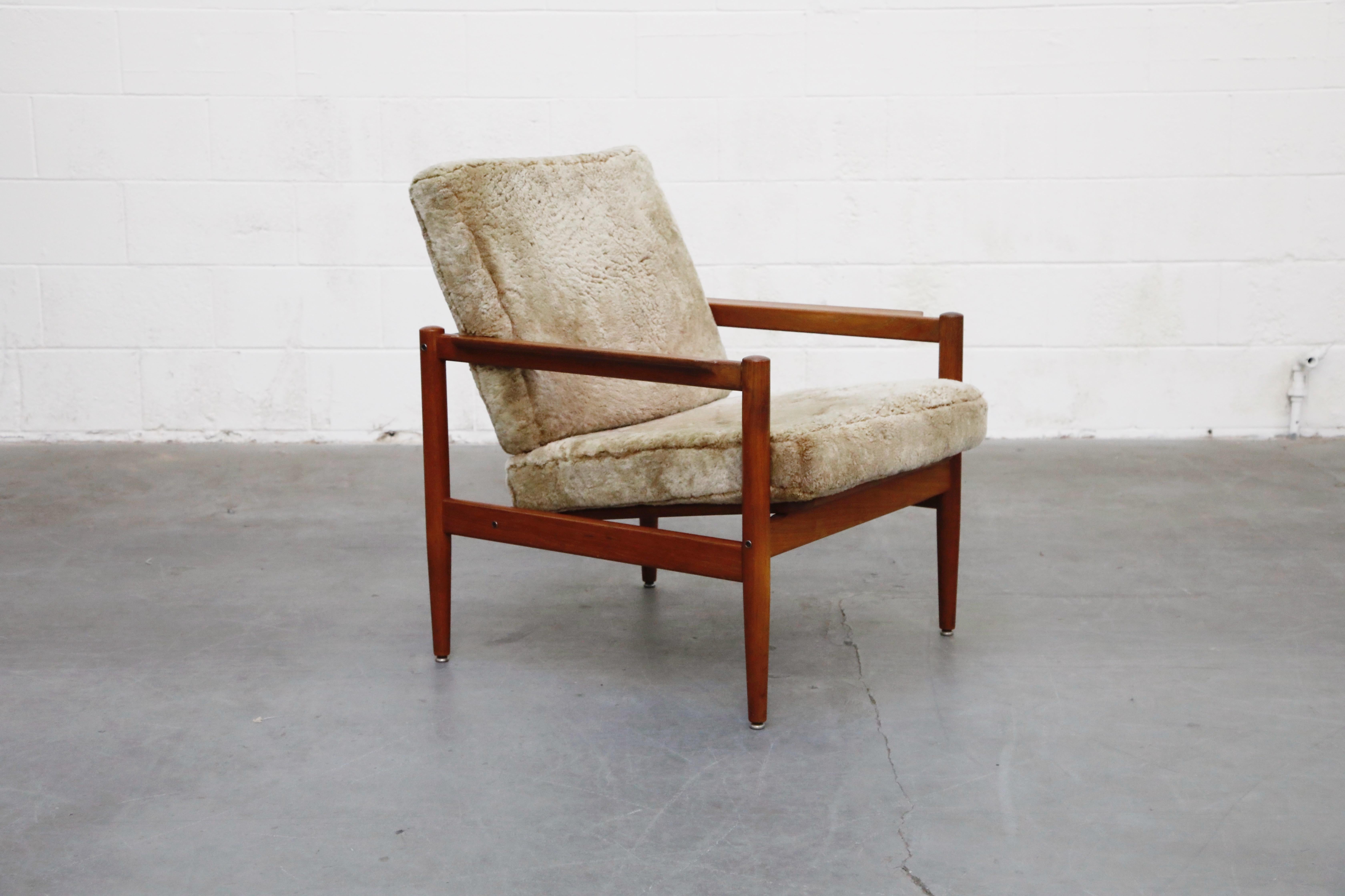 Teak and Shearling Fur Lounge Chairs by Børge Jensen & Sønner, 1960s, Signed 2