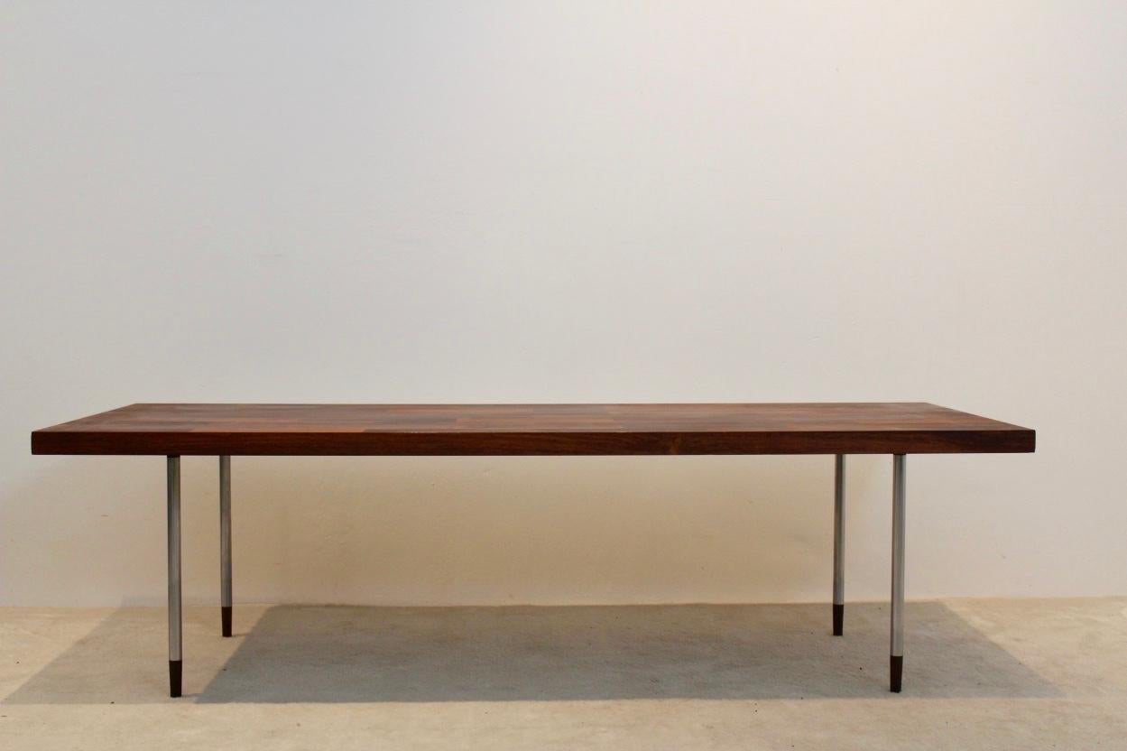 Dutch Teak and Stainless Steel Coffee Table for Fristho by Rudolf Bernd Glatzel, 1960s For Sale