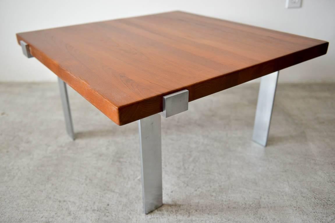 Brushed Teak and Steel Coffee Table by Mikael Laursen for Illum Wikkelso, circa 1960