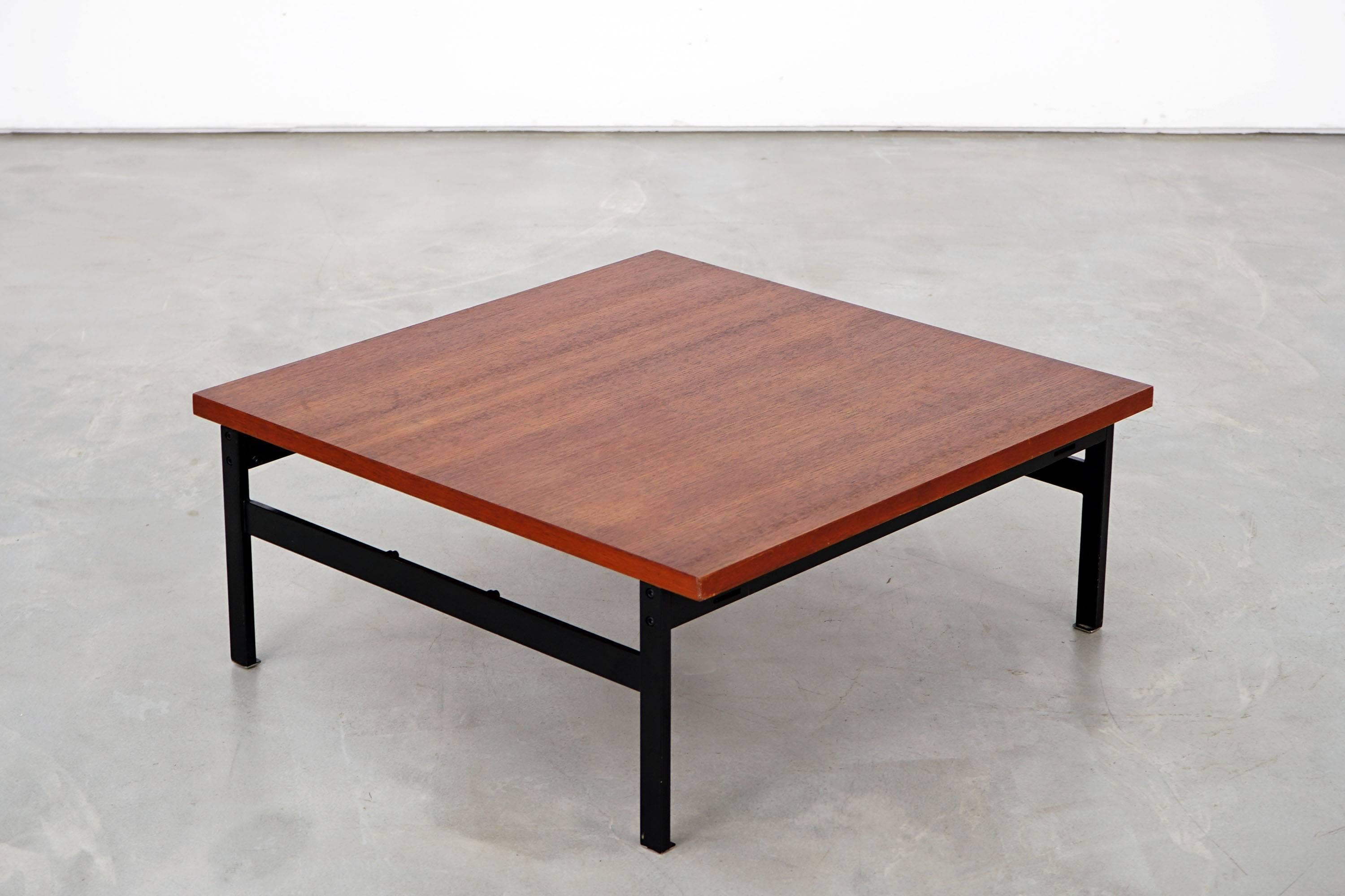 Swiss Teak and Steel Coffee Table, Dieter Waeckerlin for Idealheim, 1960s For Sale