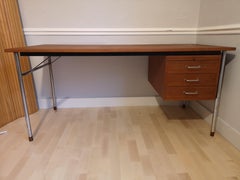 Teak and Steel Danish Office Desk by Ejner Larsen and Aksel Bender Madsen