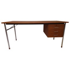 Teak and Steel Danish Office Desk by Ejner Larsen and Aksel Bender Madsen