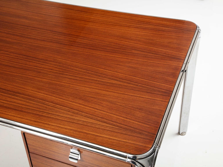 Teak and Steel Executive Desk by Pierre Paulin, France, C. 1975 For Sale 11