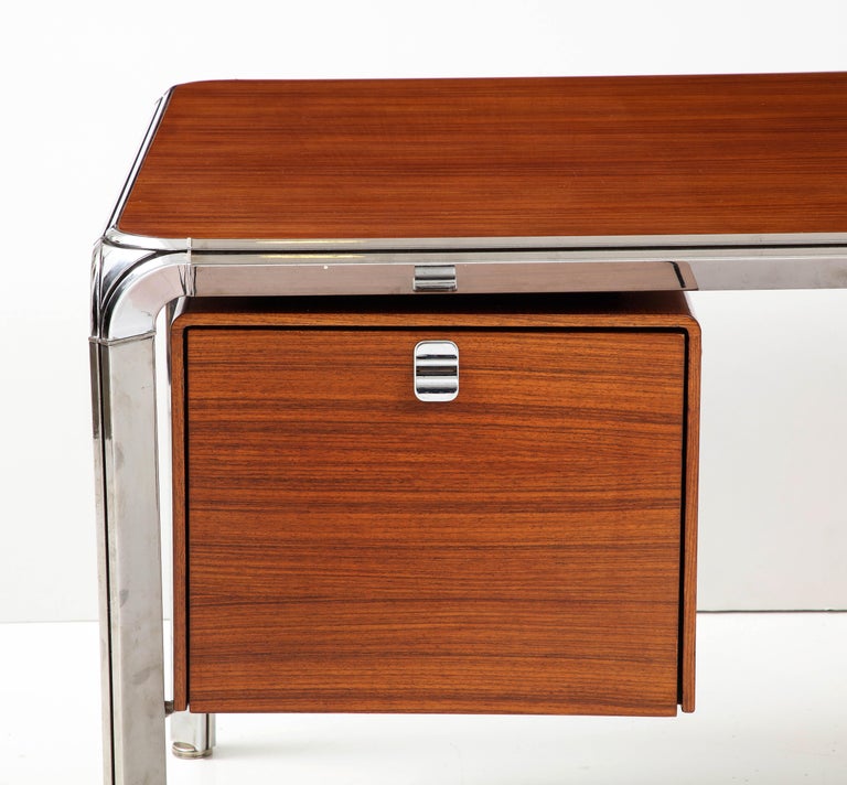 Mid-Century Modern Teak and Steel Executive Desk by Pierre Paulin, France, C. 1975 For Sale