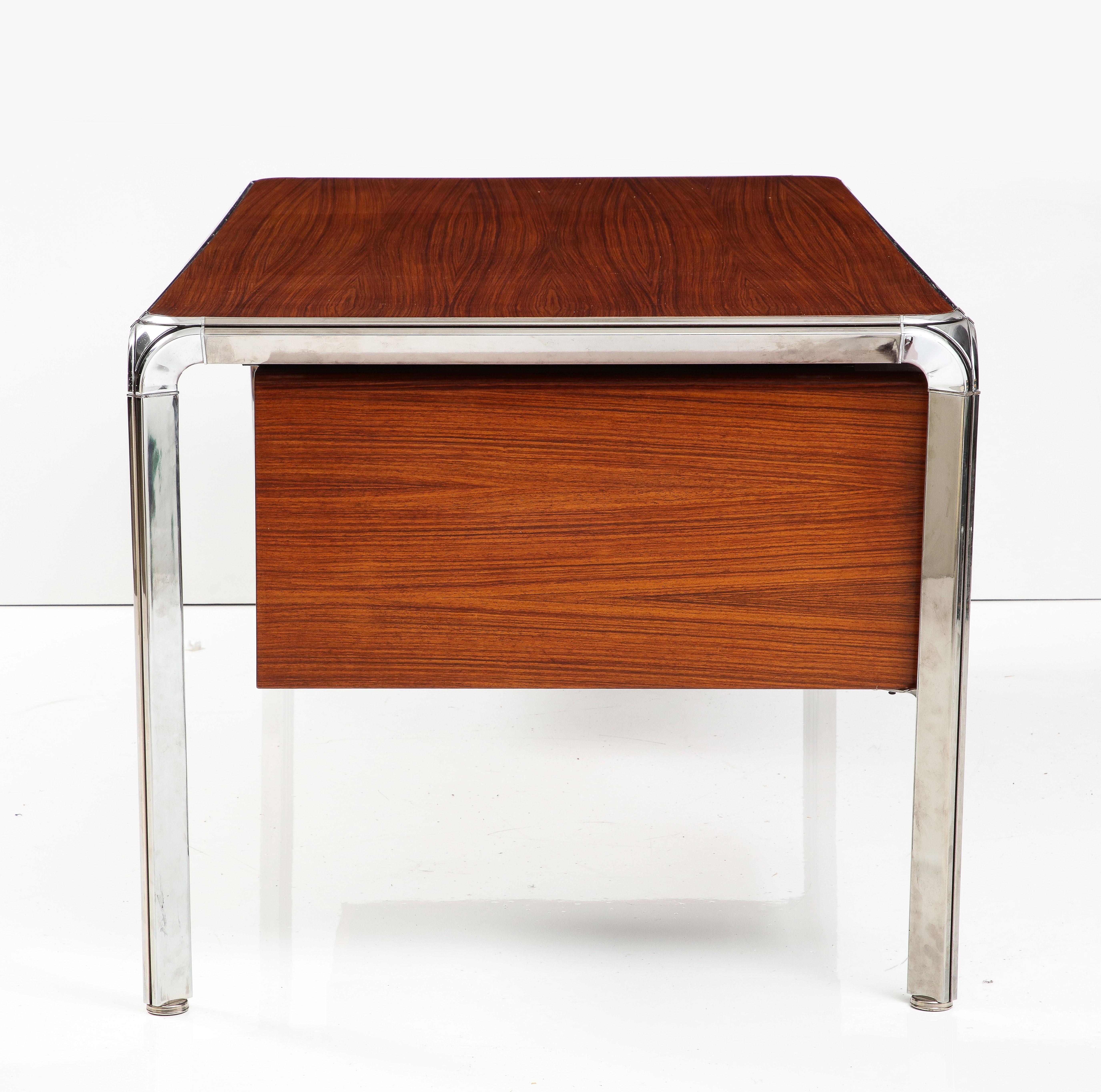 Mid-Century Modern Teak and Steel Executive Desk by Pierre Paulin, France, C. 1975 For Sale