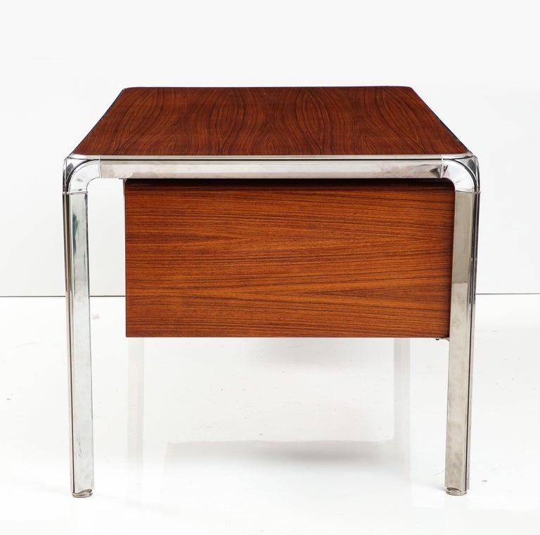 Teak and Steel Executive Desk by Pierre Paulin, France, C. 1975 In Good Condition For Sale In New York City, NY