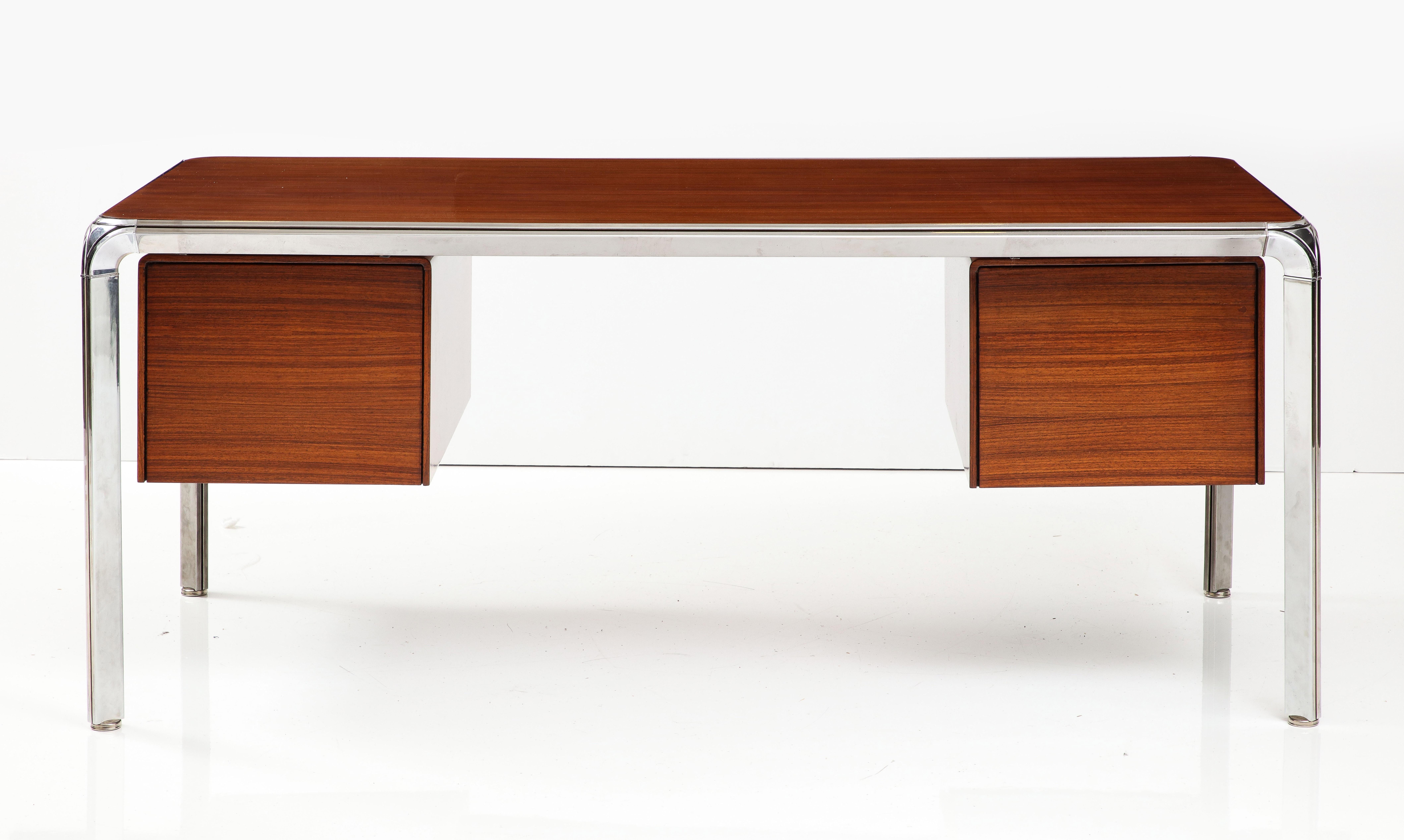 Teak and Steel Executive Desk by Pierre Paulin, France, C. 1975 In Good Condition In New York City, NY