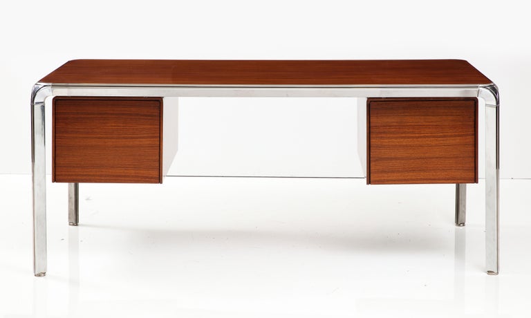 Teak and Steel Executive Desk by Pierre Paulin, France, C. 1975 For Sale 2