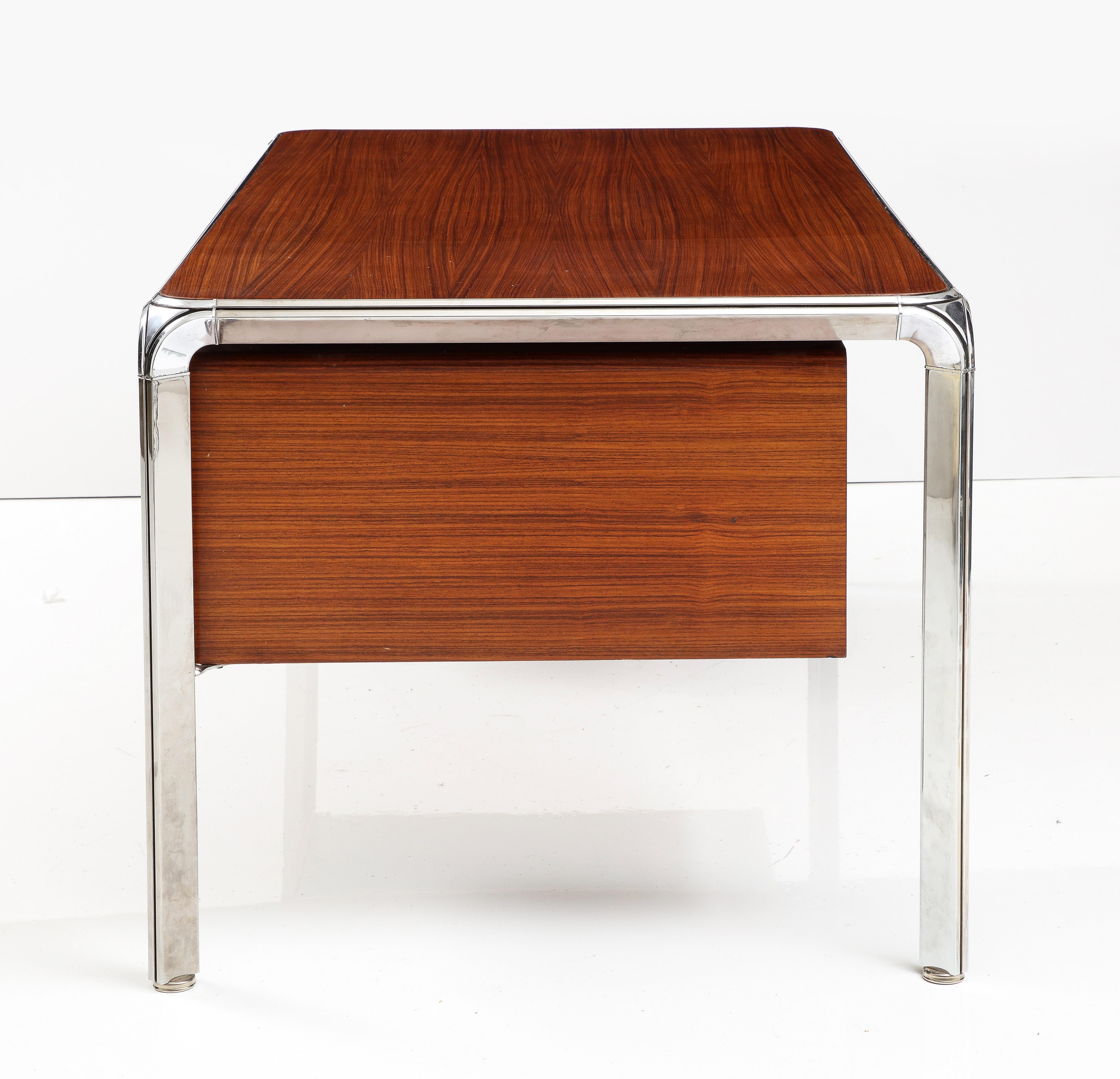 Late 20th Century Teak and Steel Executive Desk by Pierre Paulin, France, C. 1975