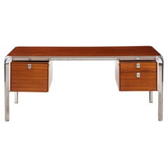 Scrivania direzionale in teak e acciaio di Pierre Paulin, Francia, 1975 ca.
