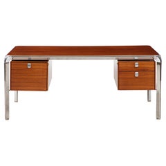 Retro Teak and Steel Executive Desk by Pierre Paulin, France, C. 1975