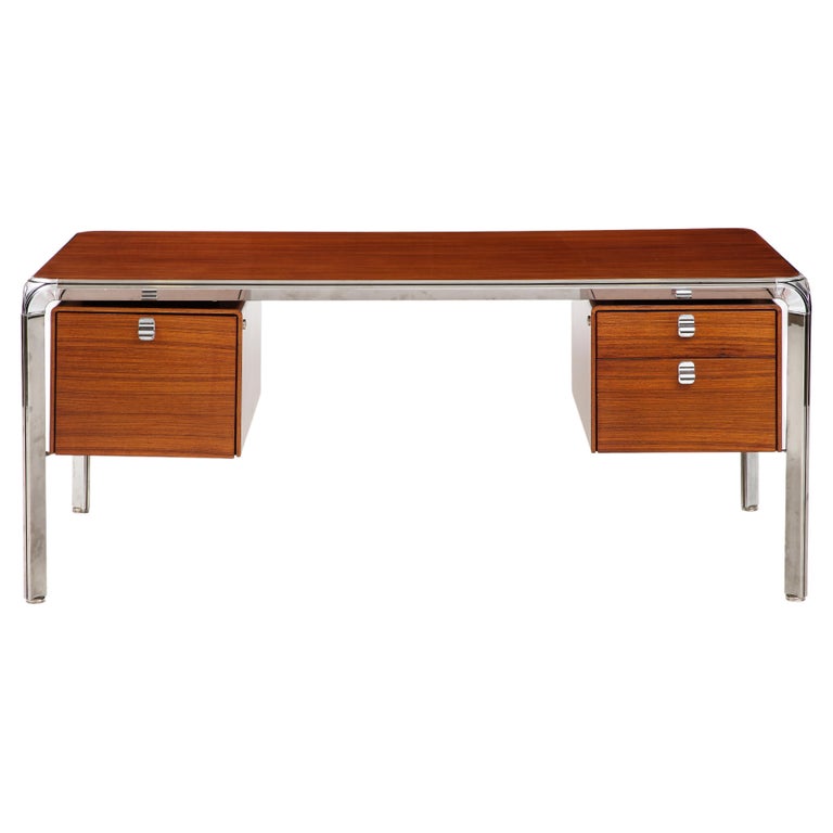 Teak and Steel Executive Desk by Pierre Paulin, France, C. 1975 For Sale