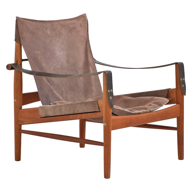 Teak and Suede Easy Chair by Hans Olsen for Viska Möbler For Sale