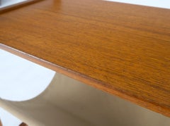 Teak And Suede Sling Shelf Mid-Century Modern End Table Stand Magazine Rack