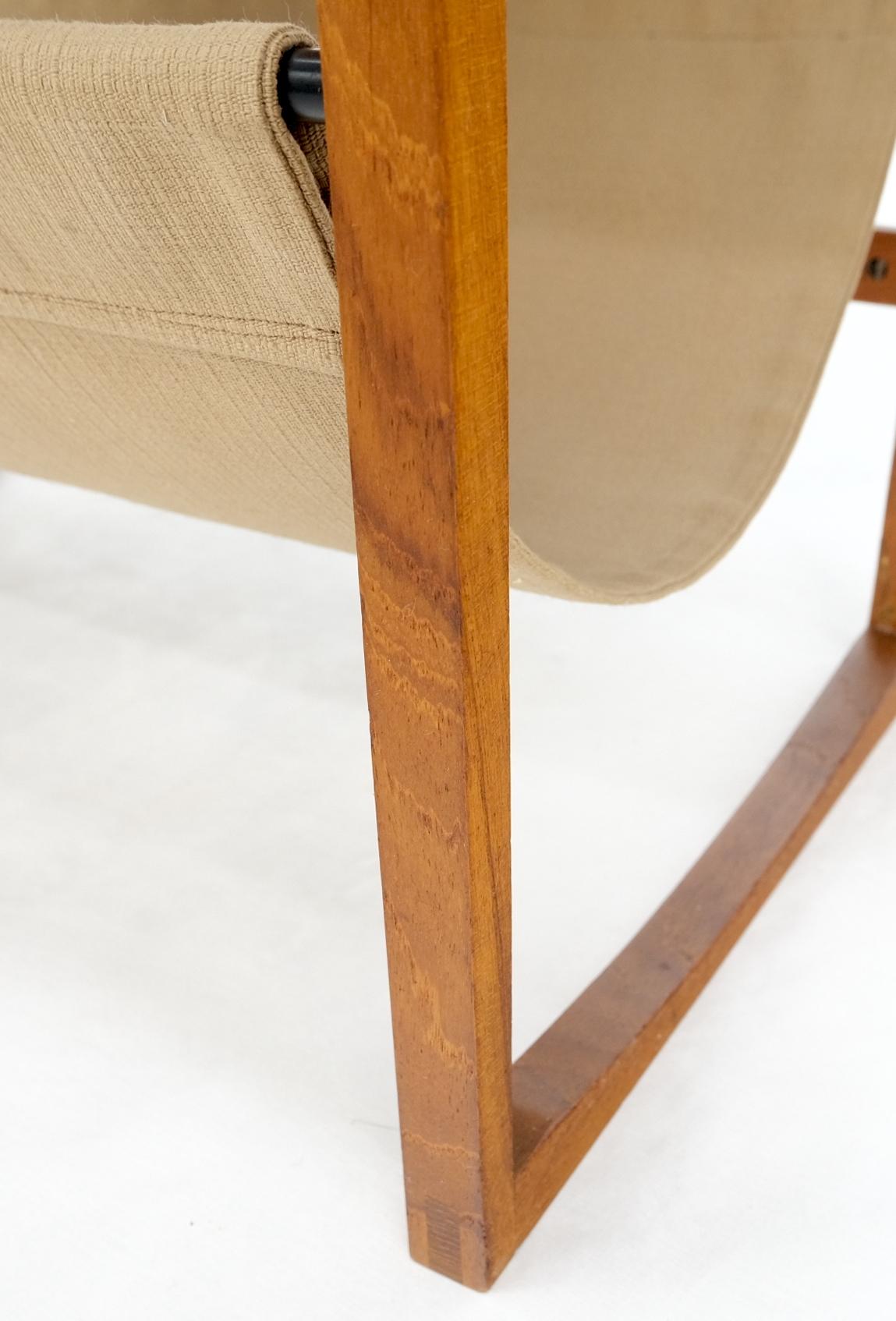 Lacquered Teak And Suede Sling Shelf Mid-Century Modern End Table Stand Magazine Rack