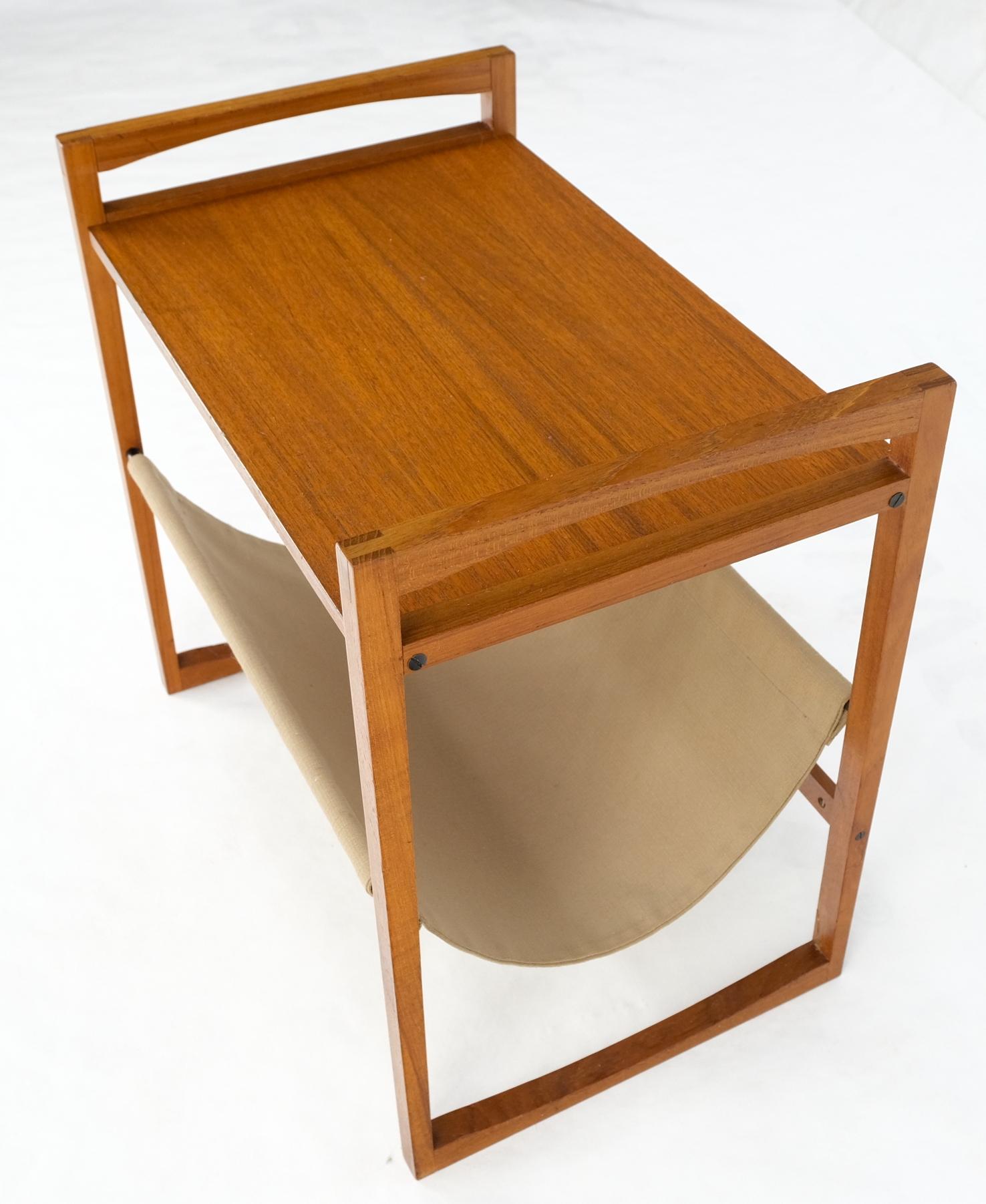 Teak And Suede Sling Shelf Mid-Century Modern End Table Stand Magazine Rack 2