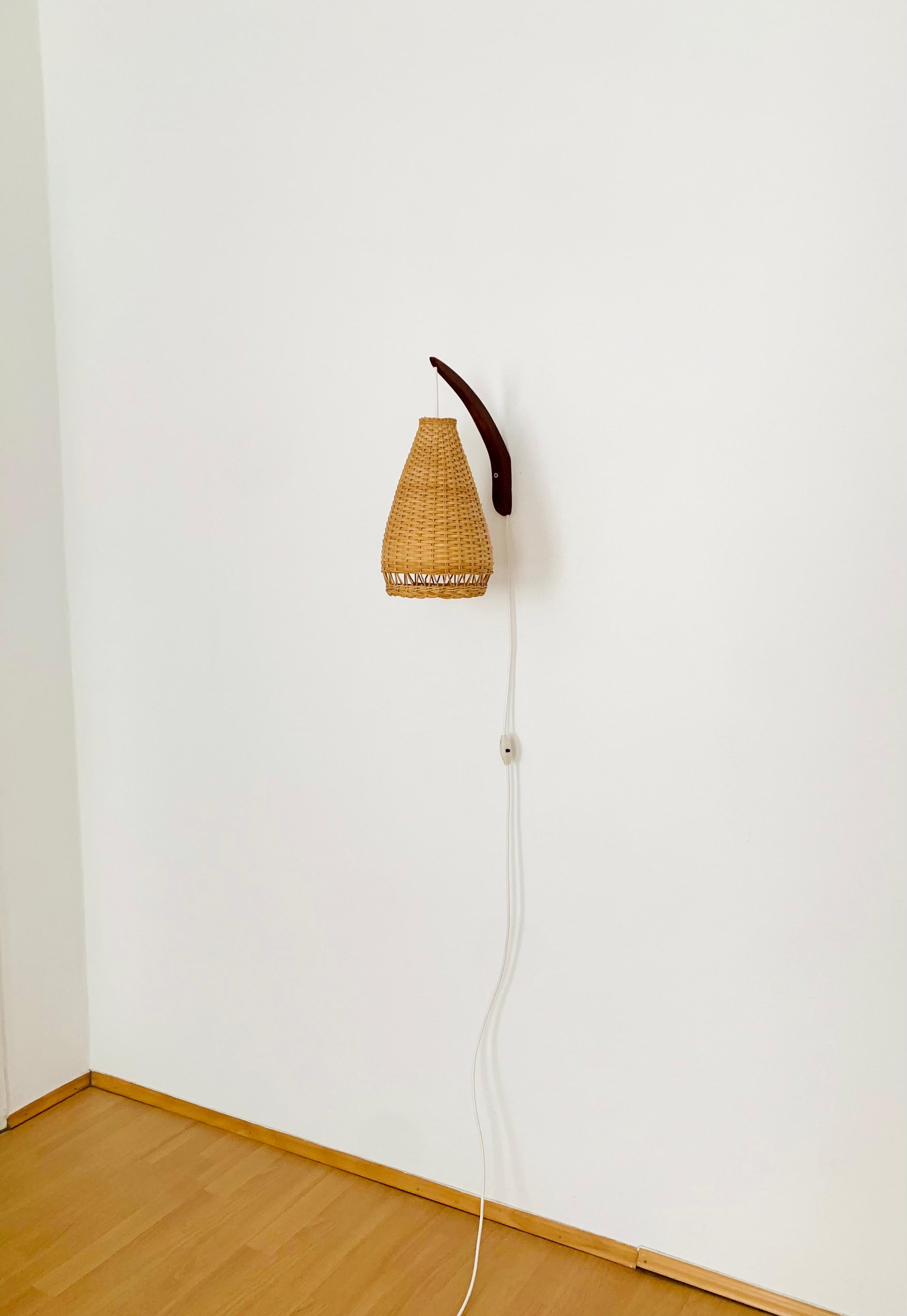 Mid-20th Century Teak and Wicker Wall Lamp For Sale