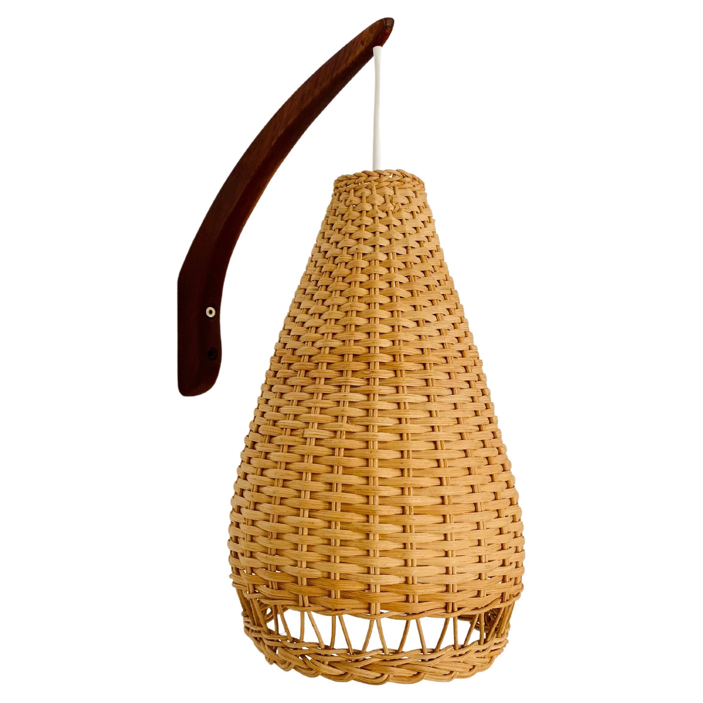 Teak and Wicker Wall Lamp For Sale