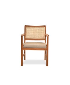 Teak Armchair with Woven Cane Back